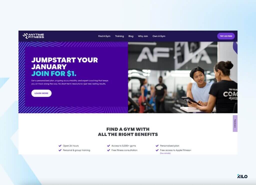 Anytime Fitness gym website