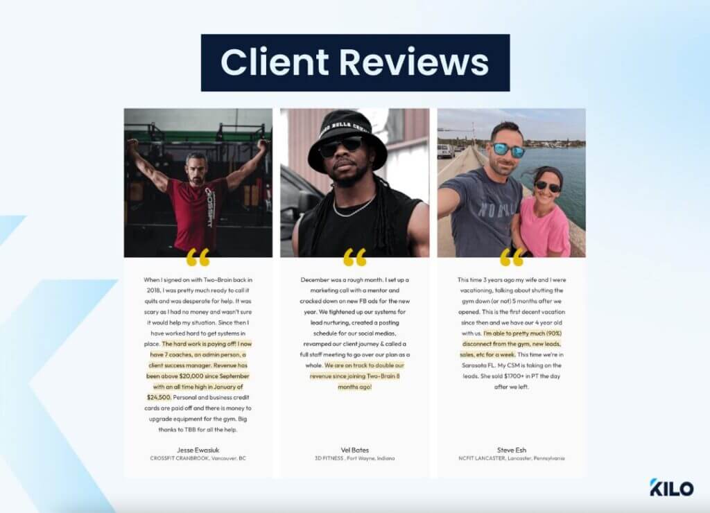 client reviews for two brain business