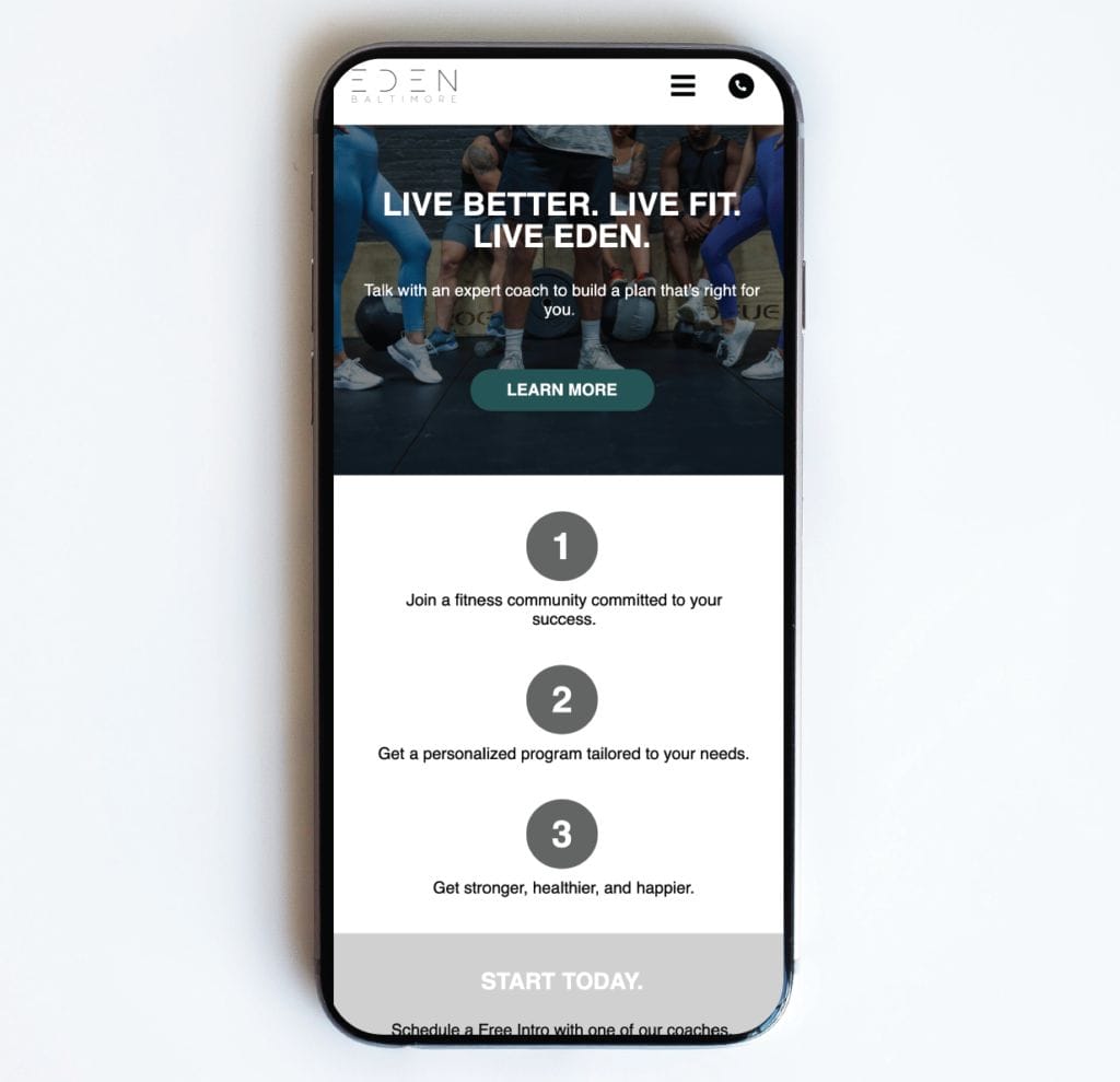 Eden Fitness Gym Website Mobile
