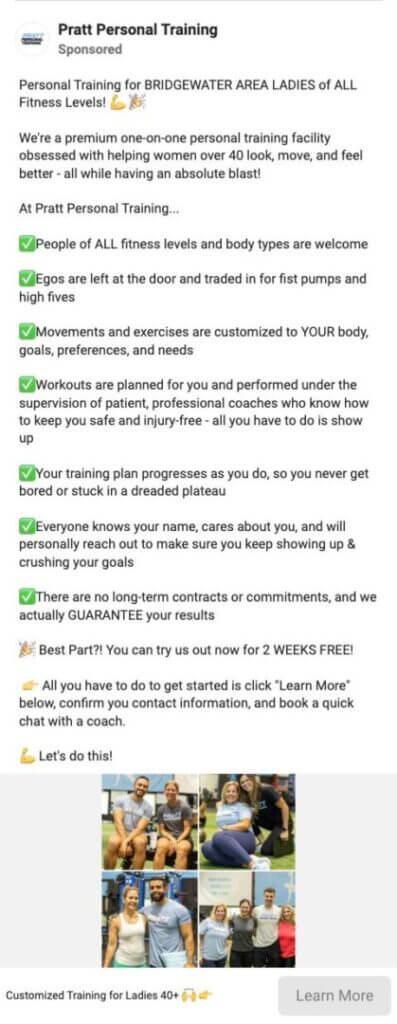 This gym owner gets 60 referrals a month 1 Pratt Personal Trainer ad example