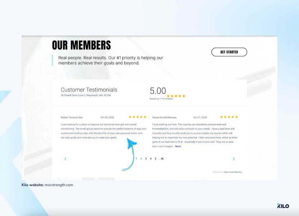 highlight specific programs in your gym testimonials