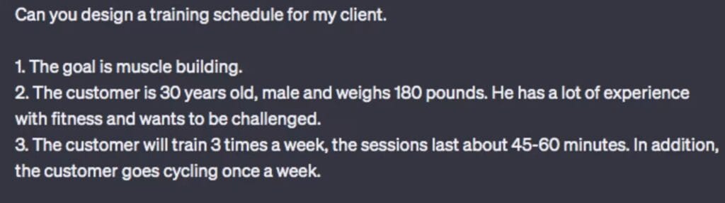 simple promp for designing a training schedule