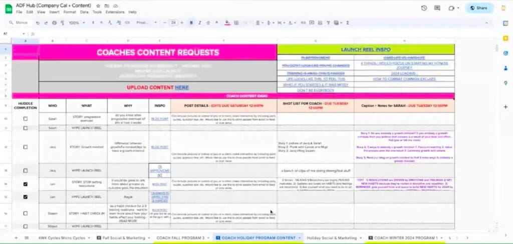 Grow Your Gym's Social Media with These 4 Time-Saving Content Strategy Tricks 1 example of a content calendar for your gym