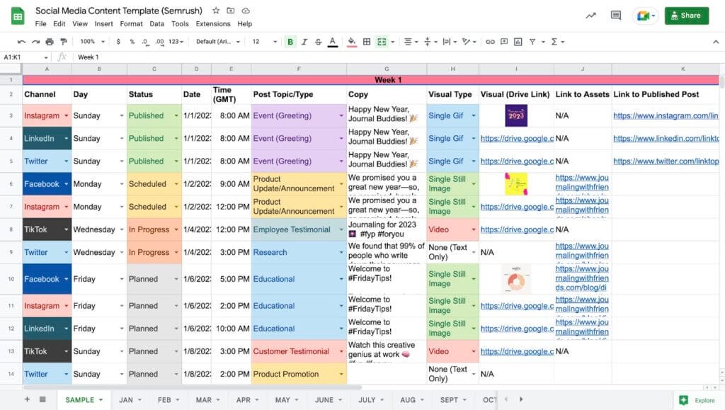 content calendar examples for your gym