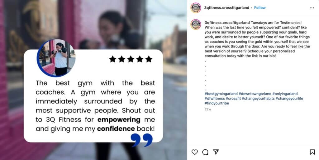 3Q Fitness showcasing customer testimonials