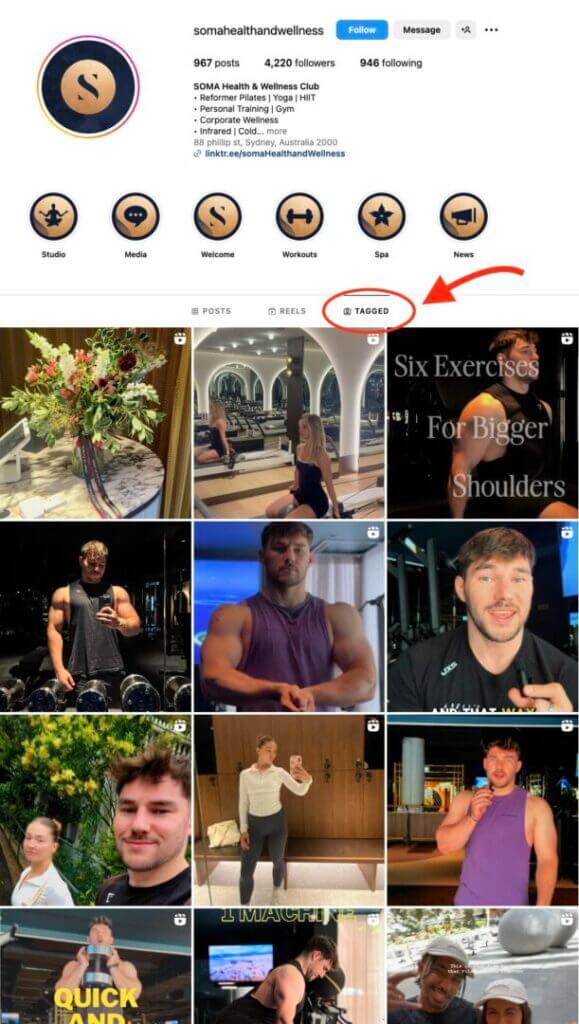 SOMA Health & Wellness Club instagram account