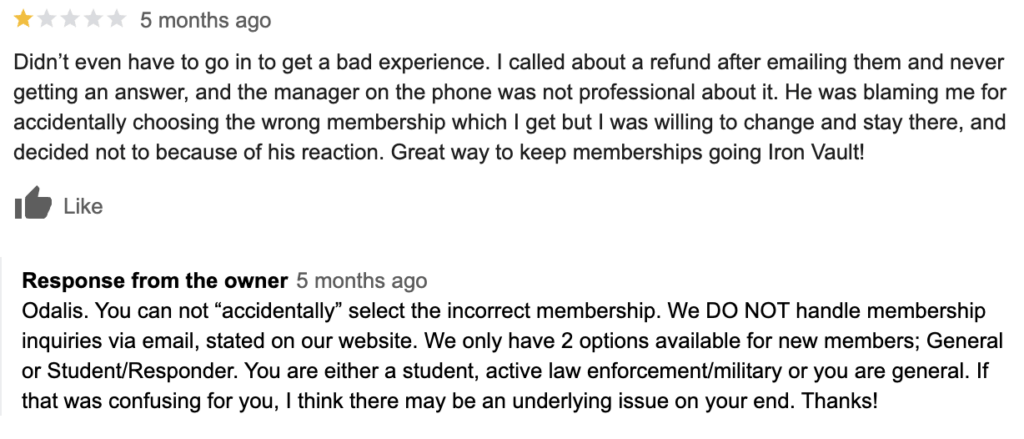 how Iron Vault handles negative reviews